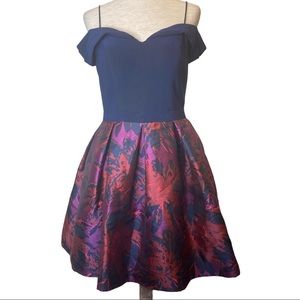 Morgan&Co Party Dress 9/10 Red Black‎ Fit Flare Lined Cold Shoulder Lined Skirt